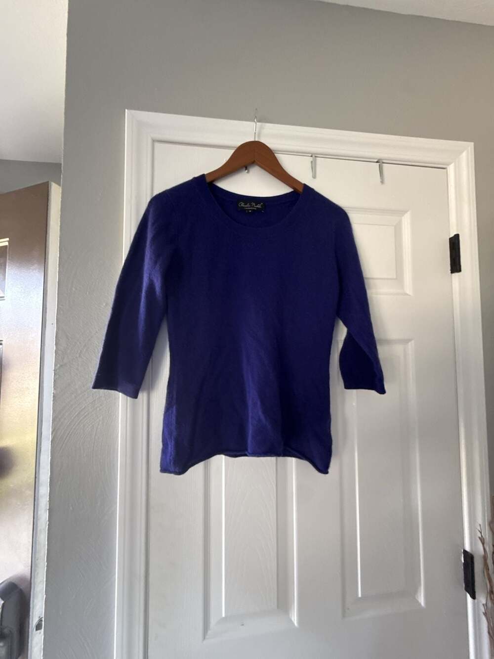 Claudia Nichole 100% Cashmere Purple 3/4 Sleeve Scoop Neck Sweater Size XS